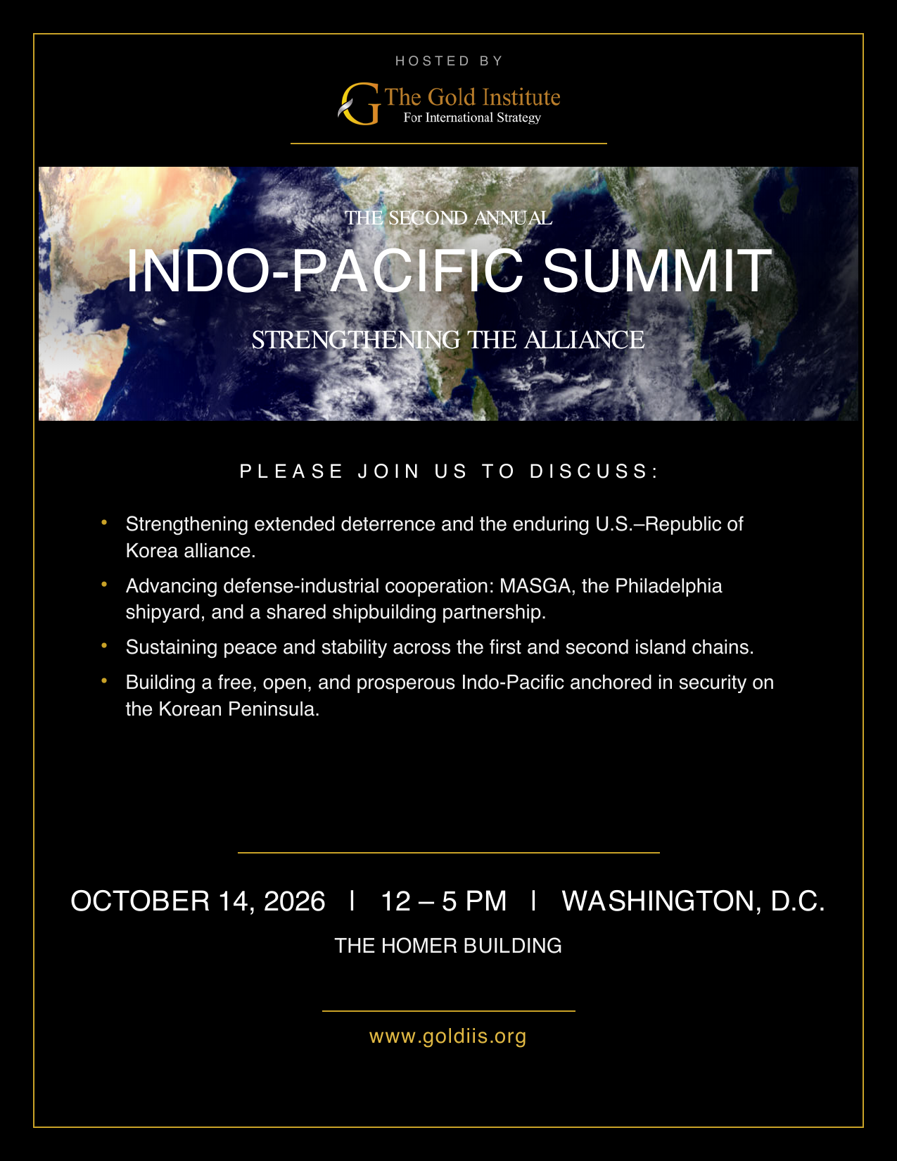 The Second Annual Indo-Pacific Summit — Strengthening the Alliance — October 14, 2026, The Homer Building, Washington, D.C.