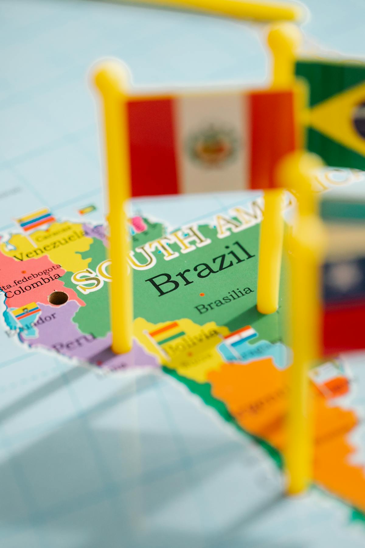 Map of South America with national flags