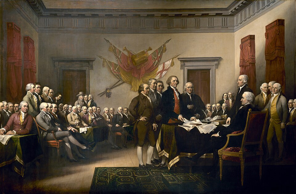 John Trumbull's 1819 painting depicting the presentation of the Declaration of Independence, 1776