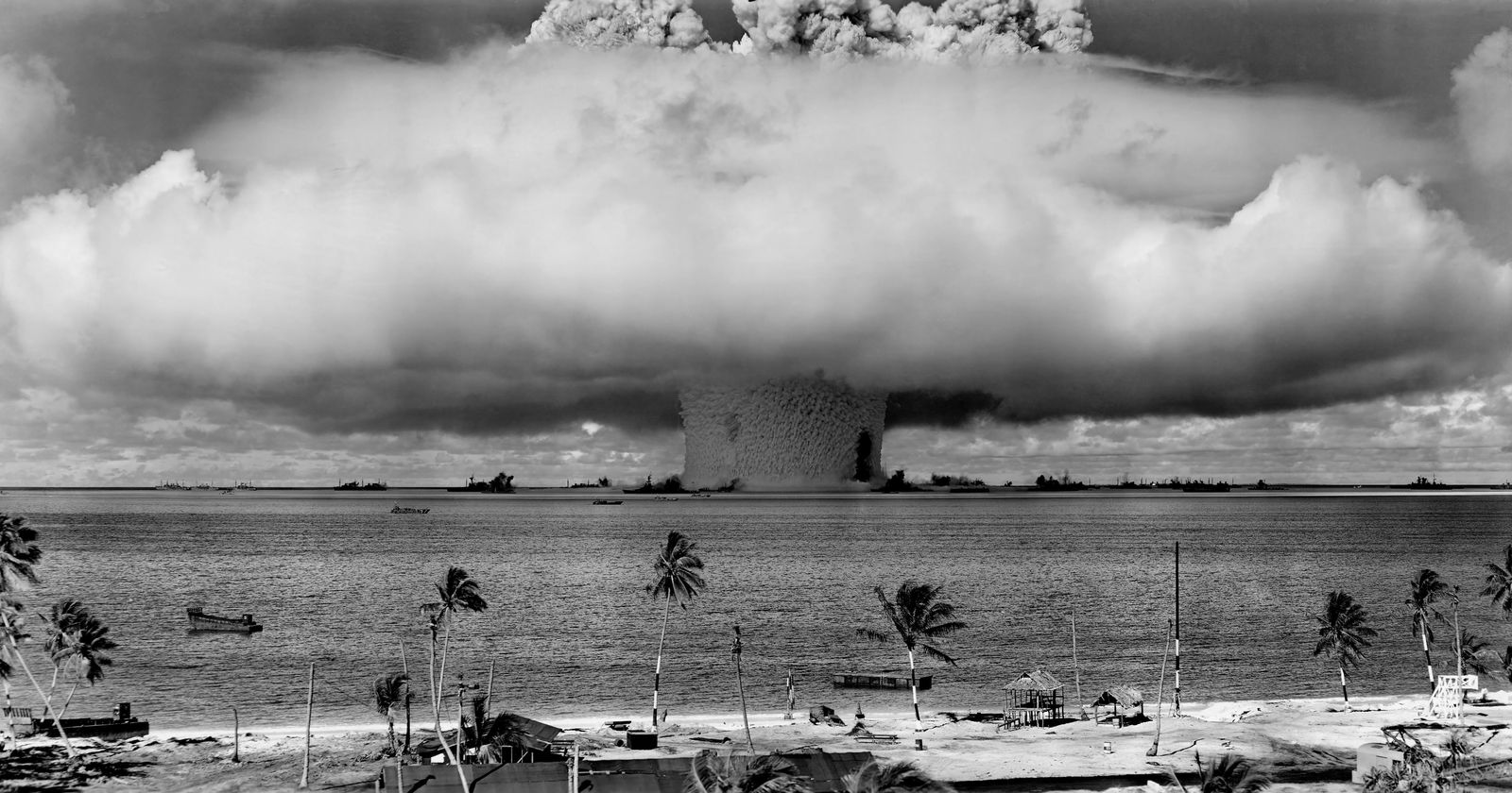 Black and white photograph of a nuclear weapons test detonation