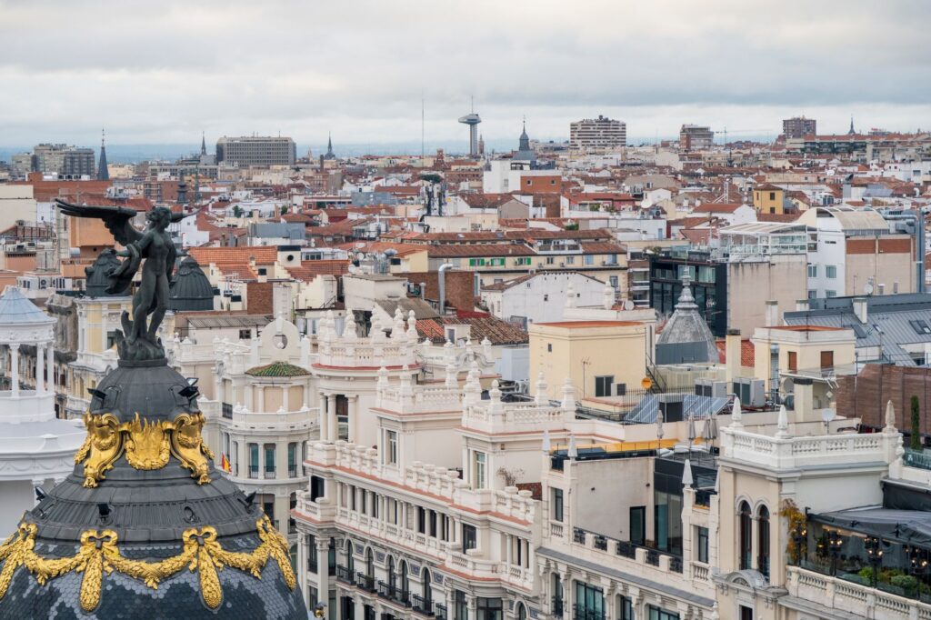 View across the rooftops of central Madrid, Spain