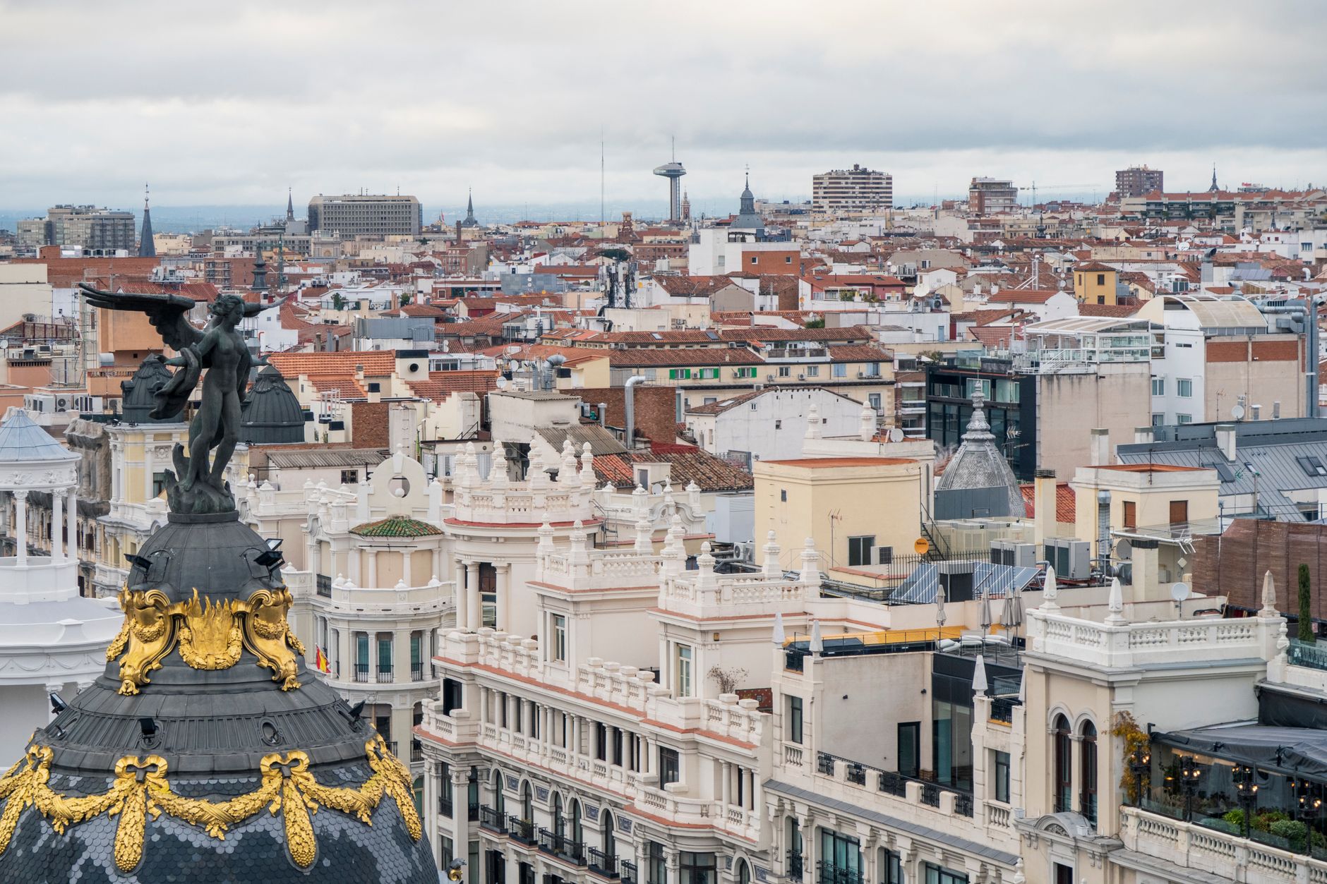View across the rooftops of central Madrid, Spain