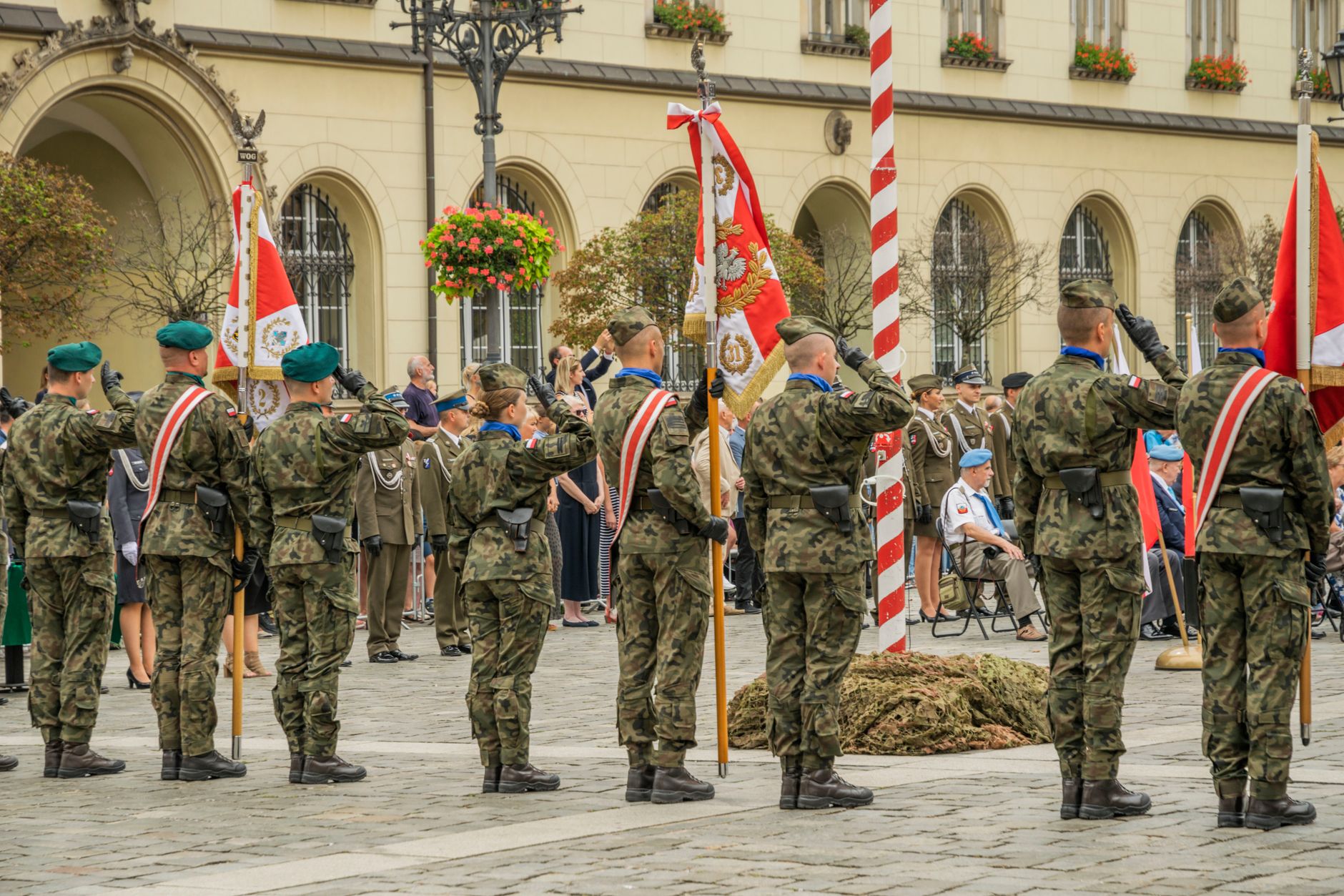 Polish soldiers in military uniform at a formal parade in Wroclaw