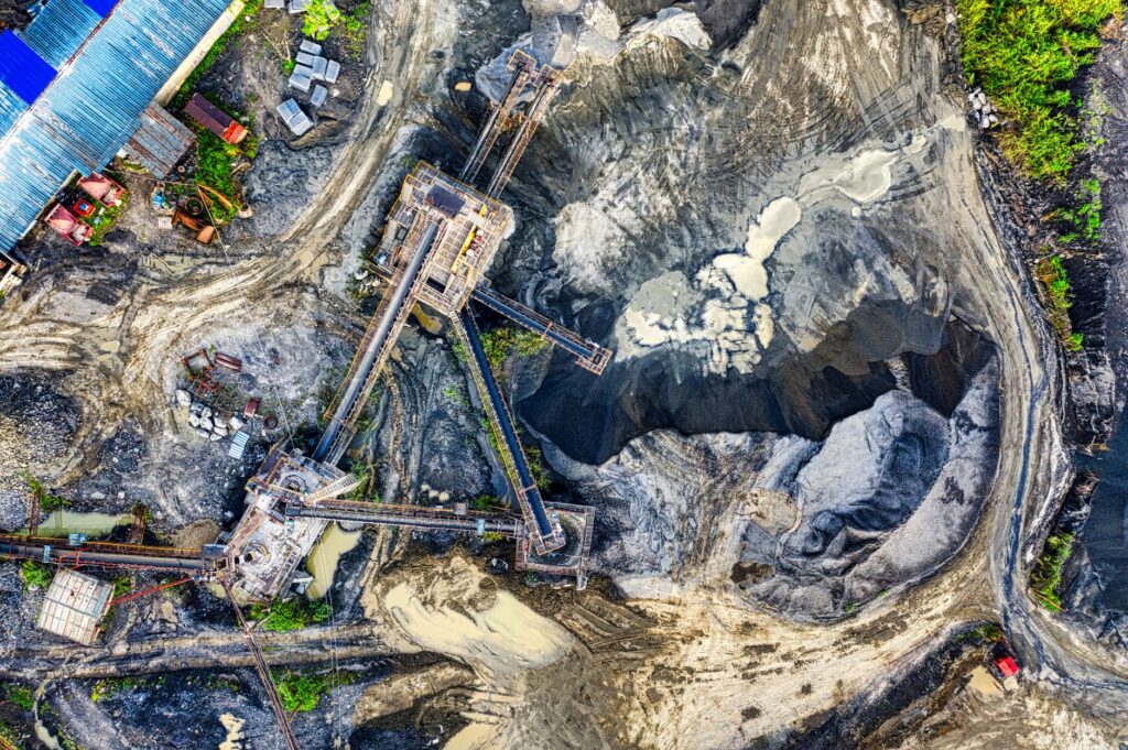 Aerial drone shot of an industrial mining site