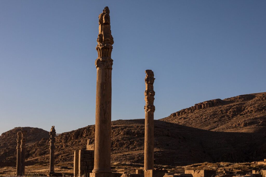 Ancient columns at Persepolis, Iran, at sunset