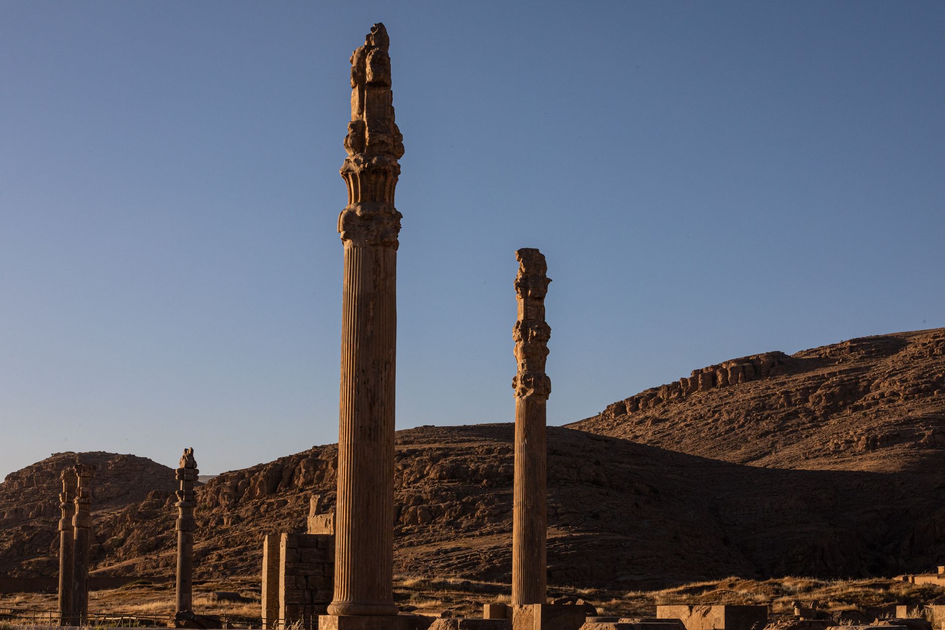 Ancient columns at Persepolis, Iran, at sunset