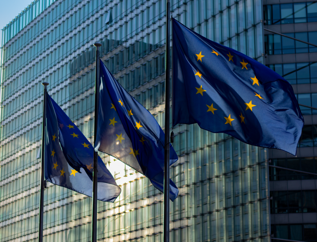 EU flags in front of the European Commission building