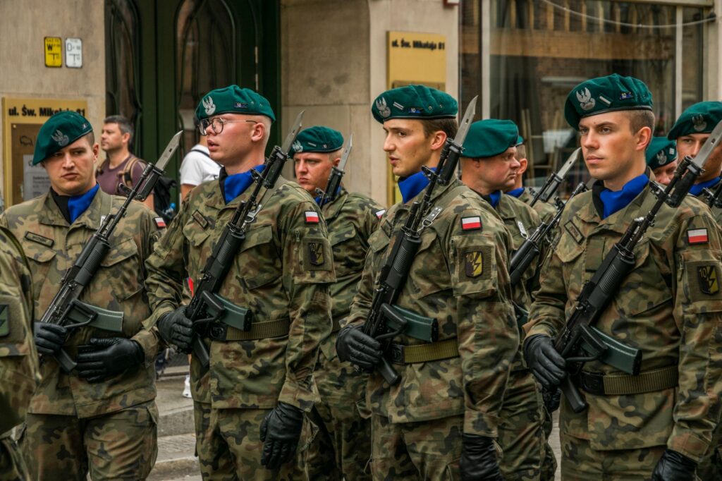 Soldiers in camouflage uniforms during a military parade in Europe