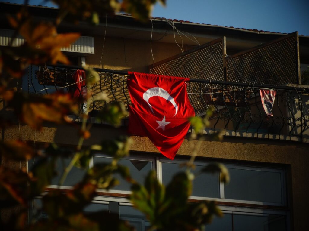 The Turkish flag displayed in Ankara, Turkey